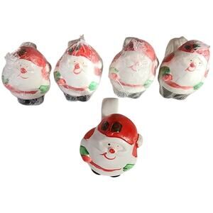 Vintage Set of 5 Santa Ceramic Christmas Napkin Ring Holder Hand Painted